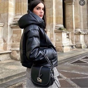 Faux Leather Puffer Jacket